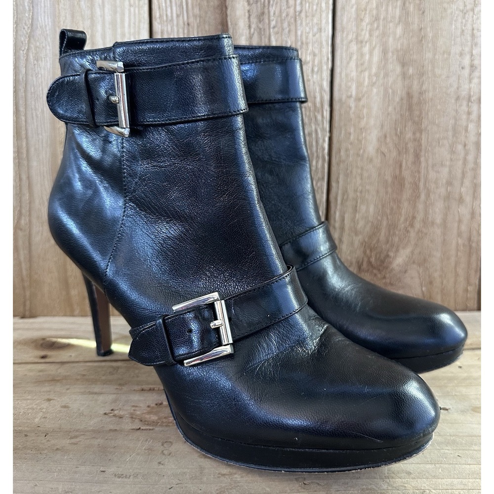 Nine West Ankle Boots Platform Stiletto Buckle Womens 7.5 Black Good
